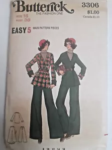 Jacket Reversible Wide Leg Pants 16 Butterick 3306 Sewing Pattern VTG 60's Cut - Picture 1 of 6