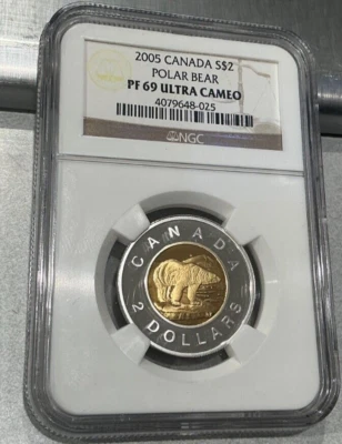 2005 Canada Gilted Silver $2 Polar Bear Proof NGC PF 69 Ultra Cameo - Image 1 of 2