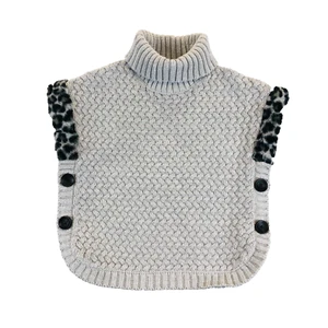 Aspen Turtleneck Sleeveless Knit Sweater Poncho Kids Small (5-6) Faux Fur Trim - Picture 1 of 8
