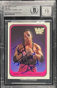 BRET HITMAN HART SIGNED WWF 1991 MERLIN ITALIAN #122 BECKETT AUTO GRADE 10 395 - Picture 1 of 2