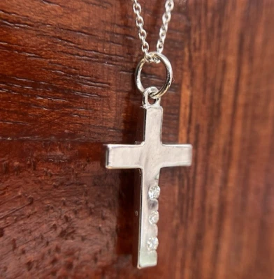 Подлинный бриллиант крест подвеска 14K желтое золото распятие с 18 в цепочка ожерелье - Изображение 1 из 4