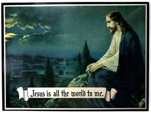 Vtg Jesus Christ the Mount of Olives Bible Picture Plaque Art Print God 8x5 7/8 - Picture 1 of 5