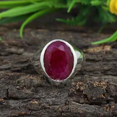 Solid 925 Sterling Silver AA Natural Ruby Corundum Gemstone Partywear Men's Ring - Image 1 of 4