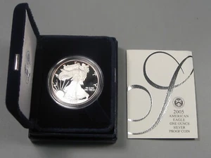 2005-w PROOF Silver American Eagle Dollar 1oz .999 w/ Box & COA. #17 - Picture 1 of 11