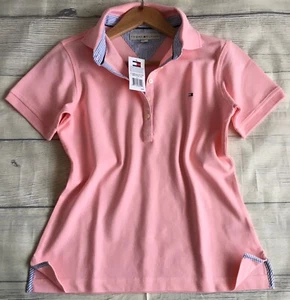 Polo Tommy Hilfiger rosa cotone elasticizzato testurizzato, t-shirt nuova con etichetta, large - Foto 1 di 8