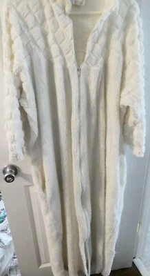 Roupão de banho vintage Stan Herman chenille longo branco zíper completo L manga longa Raglan - Imagem 1 de 4
