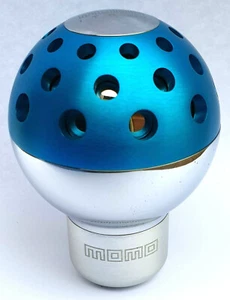 Momo Manual Gear Shift Knob Chrome With Blue Anodised Cap Universal Fit - Picture 1 of 5