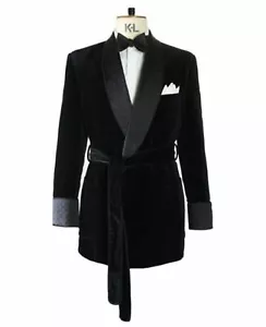 Smoking Jacket Men's Black Velvet Elegant Party Wear Evening Dinner Blazer Coats - Picture 1 of 3