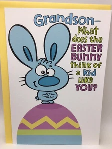 Hallmark Happy Easter Card GRANDSON 8x5.5 Fun Funny For Kid Bunny Rabbit - Picture 1 of 2
