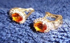 Sterling Silver Gold Wash Oval Topaz Earrings Stud Post Style - Picture 1 of 7