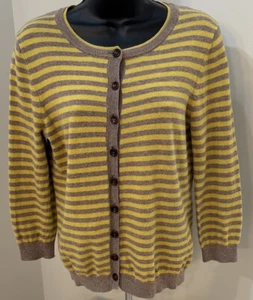 BODEN Size 12 Mustard Yellow / Purple Striped Cardigan Button Up Soft Knit - Picture 1 of 15
