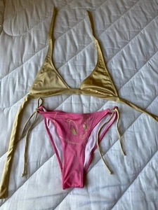 Vintage Very Unique Tweety Bikini Set High Waisted Bottom Triangle Top Size 46 - Picture 1 of 6