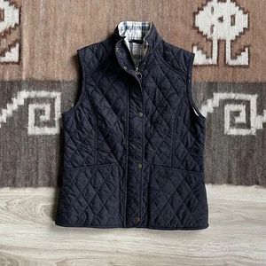 Barbour Linton Gilet Women's Summer Tartan Black Quilted Vest US 8 UK 12 - Picture 1 of 9