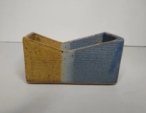 Claybanks Pottery Desk Accessory Blue & Brown Tape or Card Holder Michigan  - Picture 1 of 8