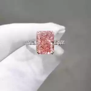 Radiant 4.40Ct IGI Fancy Vivid Pink Lab-Grown Diamond Hidden Halo Ring 14k Gold - Picture 1 of 13