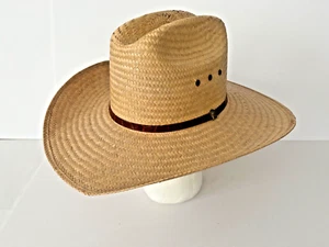 Western Cowboy Mexican Palm Straw Wide Brim Hat VTG Texas Hat Co Size 7 1/8 - Bild 1 von 7