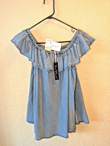 Steinmart Velvet Heart Damen Rüschen Top Gr. Large weiche Jeansoptik - Bild 1 von 4