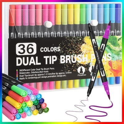 Dual Tips Brush Marker Art Pens - Watercolour Paint Pens - 36 Colours-Drawing - image 1 of 4