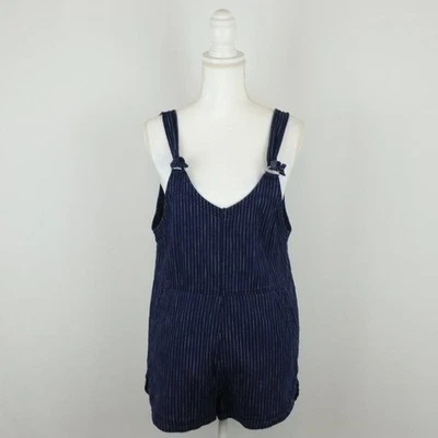 Mono corto de mezclilla a rayas azul blanco pequeño American Eagle Outfitters para mujer Foto 1 de 4