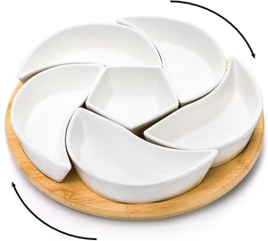 Ceramic Lazy Susan Serving Tray 11in Rotating Snack Platter with 6 Bowls - Picture 1 of 8