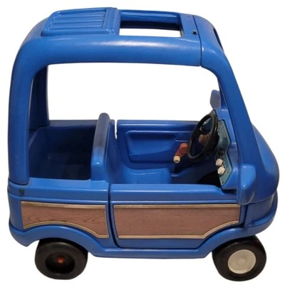 Rare Vintage 1990s Little Tikes Woody Ride On Coupe Kids Mini Van Blue USA Made - Image 1 of 4