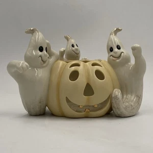 Lenox Tea Light Candle Holder Pumpkin Three Ghosts Halloween Ceramic Decoration. - Picture 1 of 21