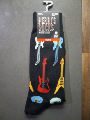PERRI'S SOCKS Novelty Cotton Crew, Black - Music Guitars US size 7-12 - Image 1 of 2
