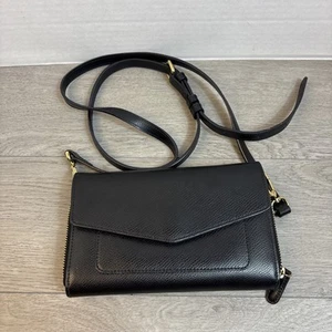 Rare Vera Bradley Black Leather Envelope Adjustable Crossbody Shoulder Bag Purse - Picture 1 of 9