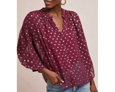 Anthropologie Sheer Maroon Long Sleeve Blouse Moulinette Soeurs Boho Size Large - Image 1 of 4