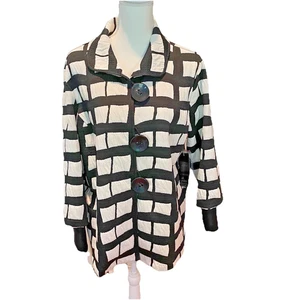 Ali Miles Jacket Womens Large Black White Collar Button Lagenlook Career Office - Picture 1 of 18
