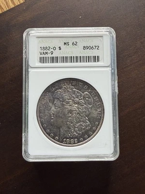 1882-O Morgan dólar de plata ANACS MS62 VAM-9 antiguo soporte jabonero TONER Foto 1 de 4