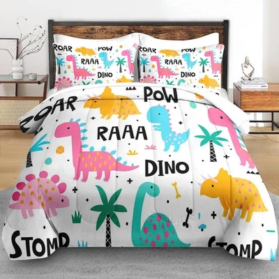 7 peças conjunto de edredom de quarto tamanho completo, desenho animado legal rosa azul dinossauros, Beddi... - Imagem 1 de 4