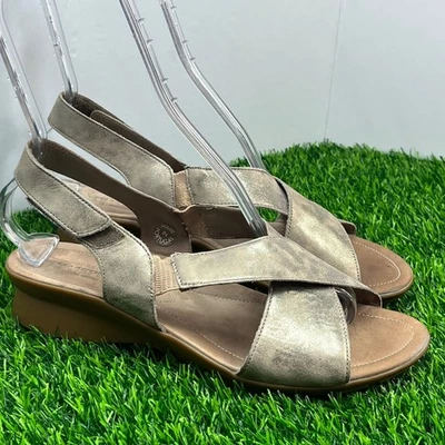Sandalias de cuña Mephisto Phara Criss Cross bronce metálico cuero cómodo talla US 9 Foto 1 de 4