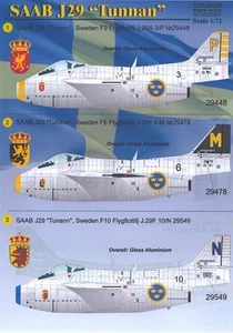 Print Scale Decals 1/72 SAAB J-29 TUNNAN Swedish Jet Fighter - Picture 1 of 5