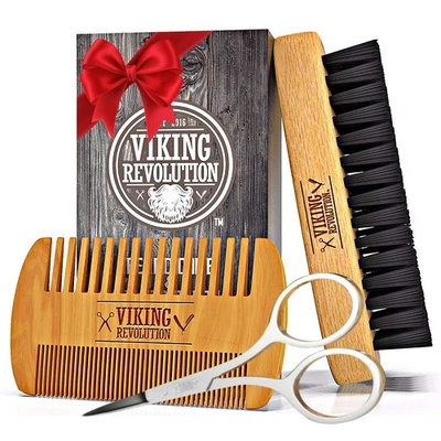 Juego de peine para barba y cepillo para barba Viking Revolution para hombre -- cerdas de jabalí natural... Foto 1 de 4