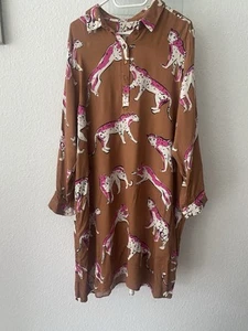 Milano Italy Damen Blusenkleid braun pink Weiß Frühling/Sommer Mode Gr. 46 - Bild 1 von 5