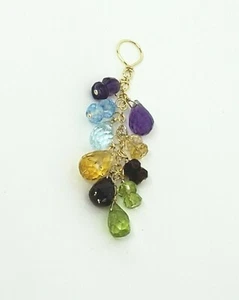 14k Yellow Gold Amethyst Citrine Peridot Garnet Topaz Briolette Cluster Pendant - Picture 1 of 5