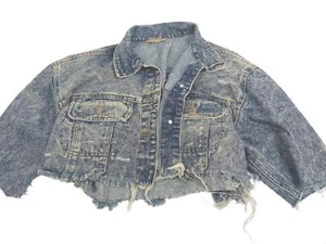 Giacca jeans Highway Jeans effetto invecchiato/cropped taglia large maniche corte bottoni - Foto 1 di 6