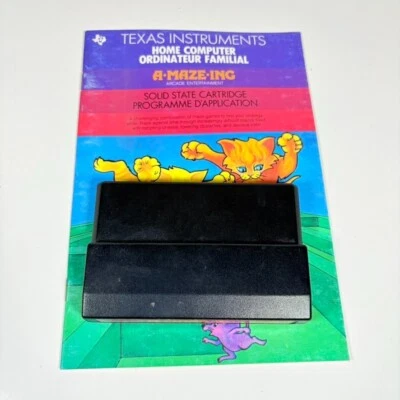 Amazing A-MAZE-ING TI-99/4A Texas Instruments Video Game Cartridge & Manual - Image 1 of 4