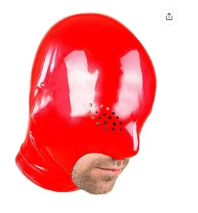 Male Latex Rubber Hood Eyes mesh Open Mouth Rubber Mask Fetish BDSM Cosplay - Picture 1 of 3