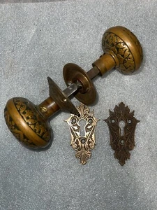 Antique Entry Size RUSSELL ERWIN  DOOR KNOBS, Rosettes, Keyholes - Picture 1 of 12