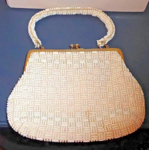 Vintage White Beaded Purse Handmade in Hong Kong - Picture 1 of 6