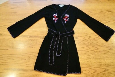 NWOT Kids Blush 100% Cashmere Sweater Coat Hand Embroidered Flowers Black M - Image 1 of 4