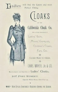1892 Anuncio CALIFORNIA CLOAK COMPANY Damas Traje Prenda CHAS MAYER JR - Imagen 1 de 1