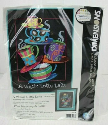 NEW Dimensions Cross Stitch Kit #35218 A Whole Lotta Latte 11x14 Coffee Tea Cups — 第 1/4 张图片