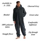 Mens All In One Sherpa Fleece Jumpsuit Pyjamas Loungewear Charcoal Grey S-XXL
