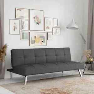 Convertible Folding Futon Sofa Bed Gray Fabric Upholstered Modern Sleep Couch