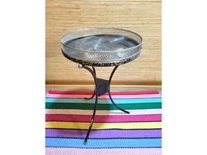 Mid Century Metal Silver Flecked Round Side Plant Table Removable Tray Foldable  - Picture 1 of 6