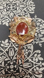 Vintage John Wind Maximal Art 1988 Chatelain  Brooch with cabochon stone - Picture 1 of 5