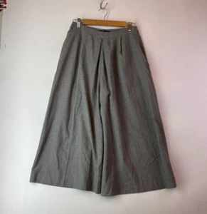 Zara Basic Super Wide Crop Trouser Dress Pant Womens M Grey Relaxed Baggy Zip - Picture 1 of 9